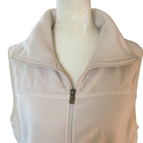 Chaps women's large cream sleeveless collared zip up stretchy soft fleece vest - Picture 5 of 10